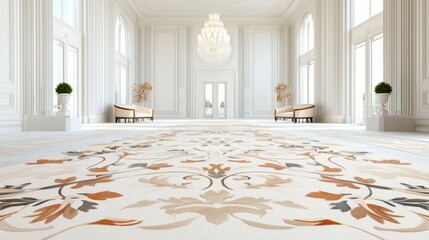 Luxurious Carpet with Intricate Patterns Spread Across an Elegant Interior Space