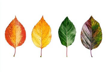A set of four leaves showing seasonal changes from spring to autumn, isolated