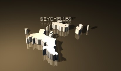 Map of Seychelles an archipelago of 115 islands in the Indian Ocean in 3D with golden texture for print or video purpose 3