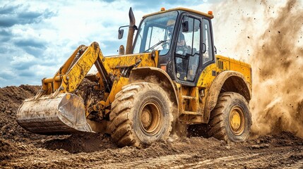 Obraz premium Backhoe loader digging trenches