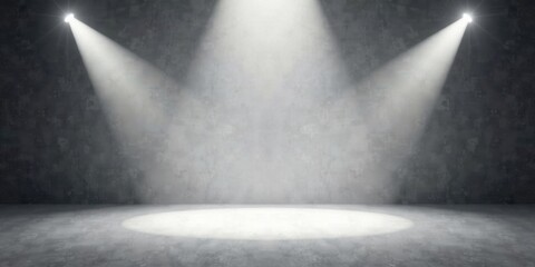 Obraz premium Empty stage with three spotlights illuminating a circular area on a textured floor