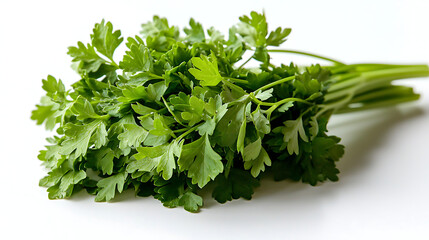 Obraz premium A bunch of fresh parsley is displayed on a white background. generated using AI