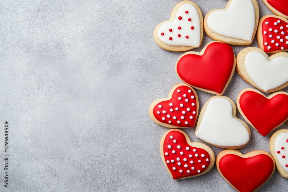 Aufkleber a close-up of valentine's day cookies with red and white icing, decorated in heart shapes and tiny s