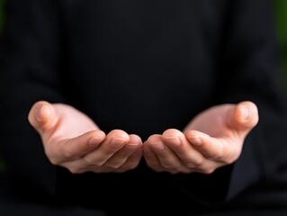 Obraz premium Open hands symbolize receiving, offering, and connection in a tranquil setting.