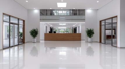 Modern Office Lobby, Clean & Bright Interior, Empty Reception, Commercial Space