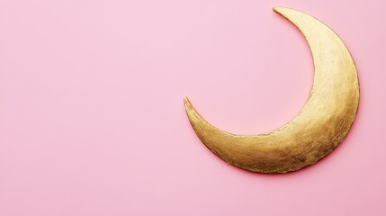 Golden crescent moon ornament rests against a soft pink background, creating a serene and whimsical atmosphere perfect for decor or design inspiration