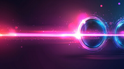 Abstract vibrant glowing circles and light streaks on dark background.