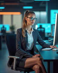 Elegant Blonde Businesswoman with a Confident Look in a Modern Office