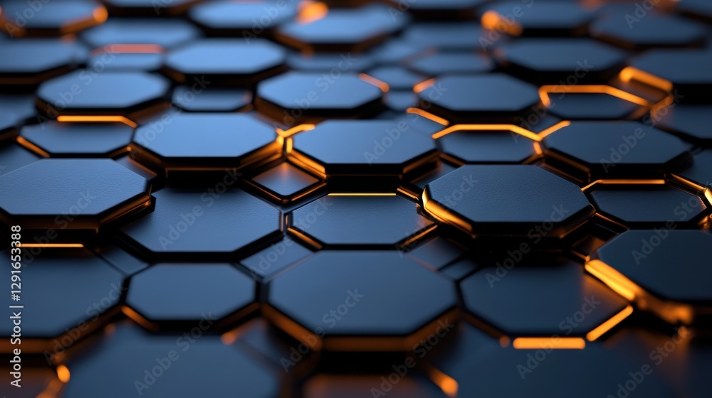 Poster abstract close-up of hexagonal tiles with glowing edges creating a futuristic atmosphere