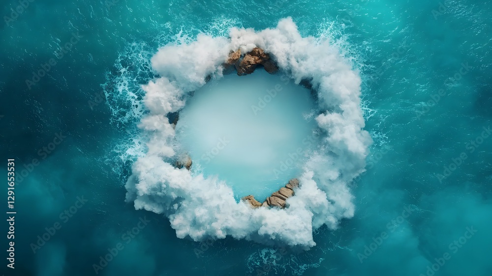 Poster mesmerizing image of symmetrical ocean waves crashing into a serene calm void at the center creating