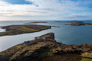 Stunning aerial views of the Sky Road coastline along the Wild Atlantic Way,, Connemara, Ireland.