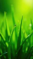 Obraz premium Close-up vibrant green grass texture Blades, sunlight, dew , vibrant, closeup