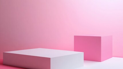 Fototapeta premium A sleek and minimalist display featuring an arrangement of pink and white geometric shapes enhances the aesthetic of a contemporary interior space