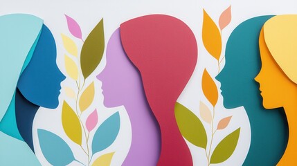 Empowering Women Through Education and Economic Opportunities Using Colorful Paper Silhouettes and Natural Motifs
