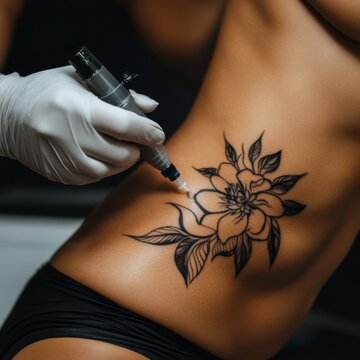 Cosmetologist does a belly tan.
