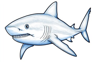 Obraz premium A simple line drawing of a shark, in a stippling style, as clip art for stickers, on a white background