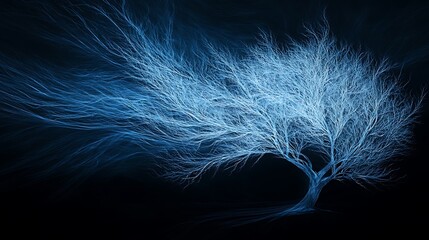 Obraz premium Digital Painting of a Glowing Blue Tree in the Night AI Generated