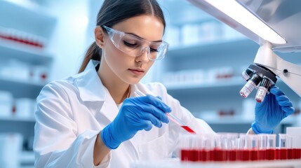 Scientist in Laboratory Conducting Blood Sample Testing Experiment