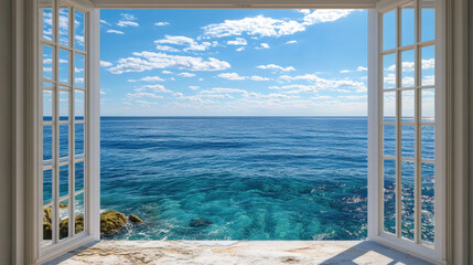 Oceanfront view windows view beach scenery seaside tropical nature landscape scene wallpaper background