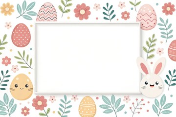 a lovely Easter themed frame decorated with eggs, flowers, and a cute bunny, with space for text or images