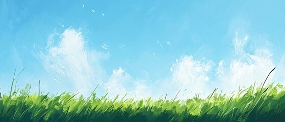 Fototapeta premium Beautiful Scenic View of Blue Sky with Green Grass