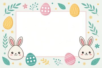 an illustration for Easter day, includes bunny and colorful eggs with copy space 