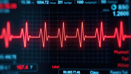 Heartbeat as glowing red line, digital interface, medical data display, concept, rhythm, vitality, energy