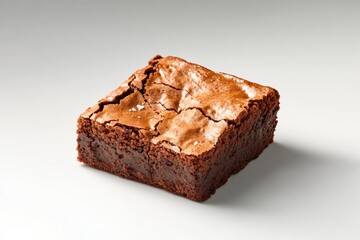 Rich chocolate brownie with glossy top, showcasing fudgy texture