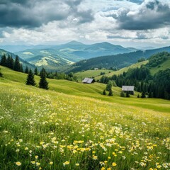 Obraz premium Serene mountain view in summer.