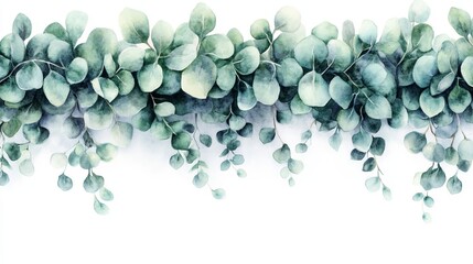 A watercolor illustration of lush green leaves arranged elegantly on a white background.