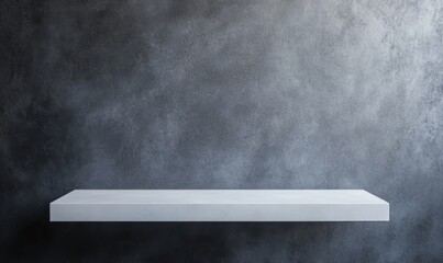 Empty white shelf on grey wall background. For display or montage your products. High quality photo