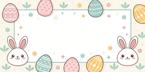 a cute Easter frame decorated with bunny and colorful eggs. The scene is bright and festive, creating a sense of joy