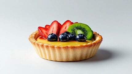 Delicious fruit tart showcasing vibrant strawberries, blueberrie