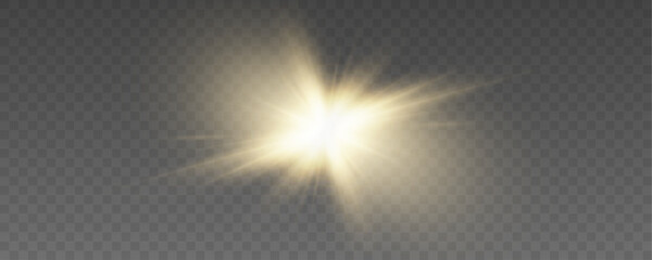 Flares with highlights of golden color, bright beautiful sun, set of suns, vector png.	

