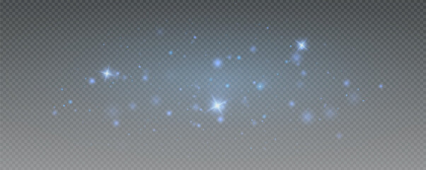 Obraz premium Bokeh light effect background, christmas blue dust, festive glitter dust for banners, cards, advertisement. Christmas glowing dust background png, vector. 