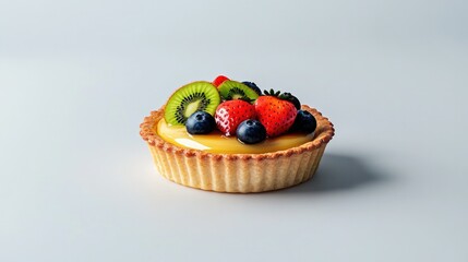 Delightful fruit tart featuring vibrant kiwi, strawberries, and