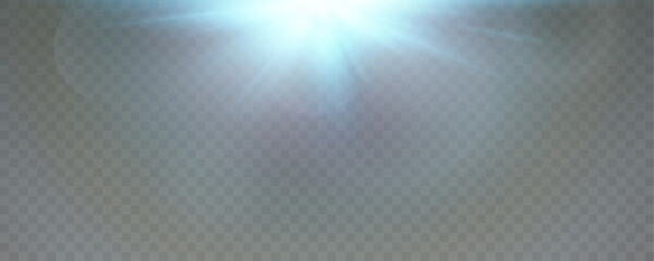 Flares with highlights of blue color, bright beautiful sun, set of suns, vector png.	