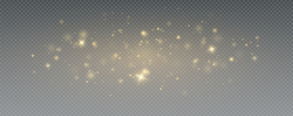 Bokeh light effect background, christmas gold dust, festive glitter dust for banners, cards, advertisement. Christmas glowing dust background png, vector.