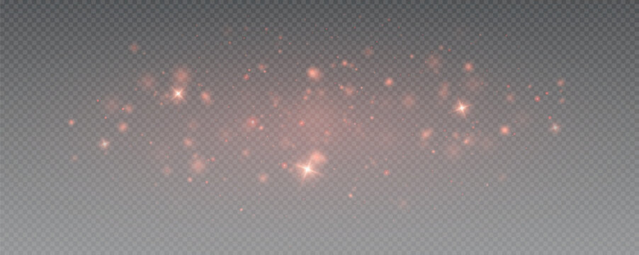 Bokeh light effect background, christmas red dust, festive glitter dust for banners, cards, advertisement. Christmas glowing dust background png, vector.