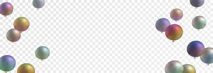 Air holiday balloons on a transparent background, template for advertising, banner, birthday. Vector, png. Festive 3D helium balloons.	
