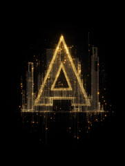Golden Cityscape "A" Symbol: A captivating golden cityscape forming the letter "A" on a sleek black canvas, perfect for representing innovation, technology, and urban development.