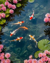 Vibrant koi fish in clear natural water a captivating aquatic paradise