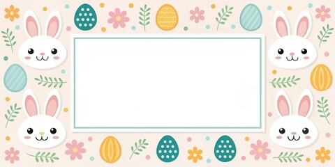Easter Bunny and eggs frame banner with blank space for text. The image features cute bunny characters and colorful Easter eggs, perfect for a festive greeting