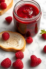 a glass mason jar filled with vibrant raspberry jam.