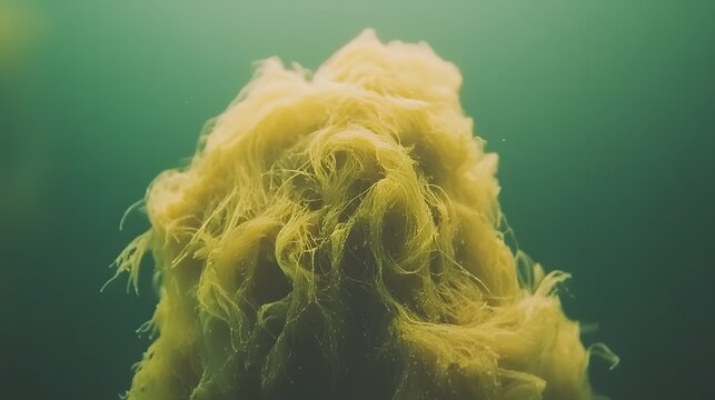 Abstract Underwater Close-Up of Vibrant Green Algae in an Aquatic Environment
