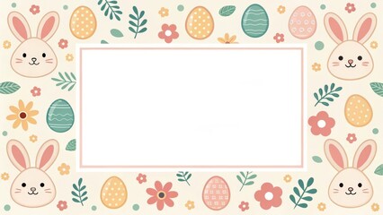 Easter bunny frame decoration for a greeting card or invitation, with bunnies, eggs, and floral elements