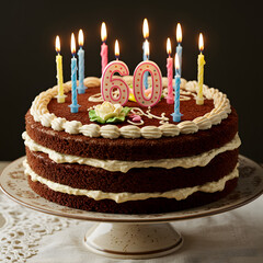 sisty years old birthday cake with candles