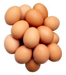 Top view of large group of chicken eggs or hen eggs in stack isolated with clipping path in png file format