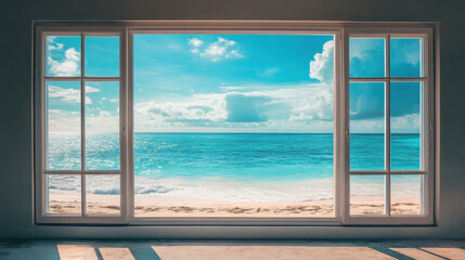 Sea window panorama windows view beach scenery seaside tropical nature landscape scene wallpaper background
