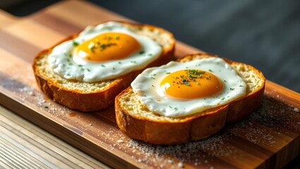  toasted bread topped with fried eggs,